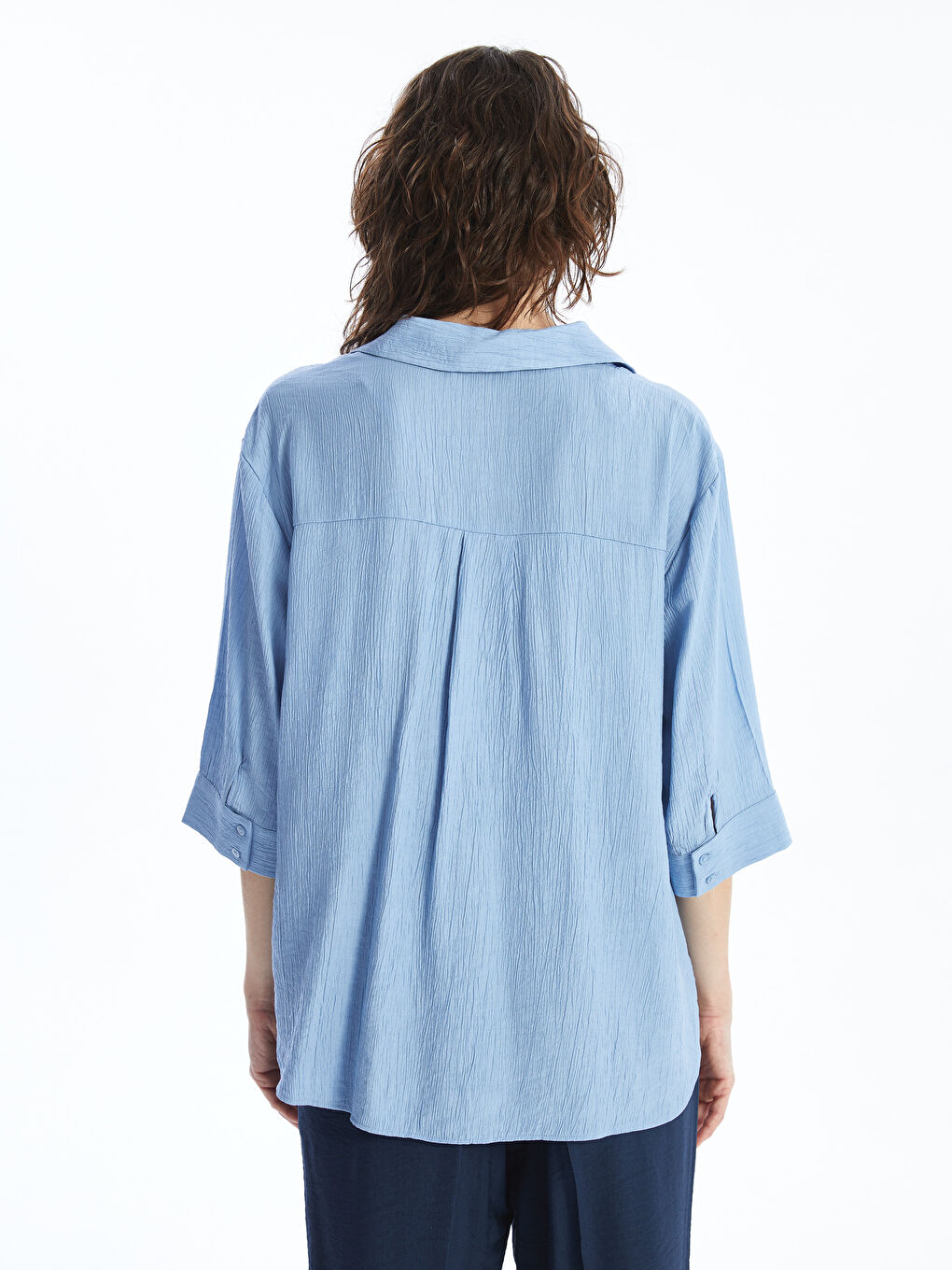 Collared Neck Textured Oversize Women's Blouse-3