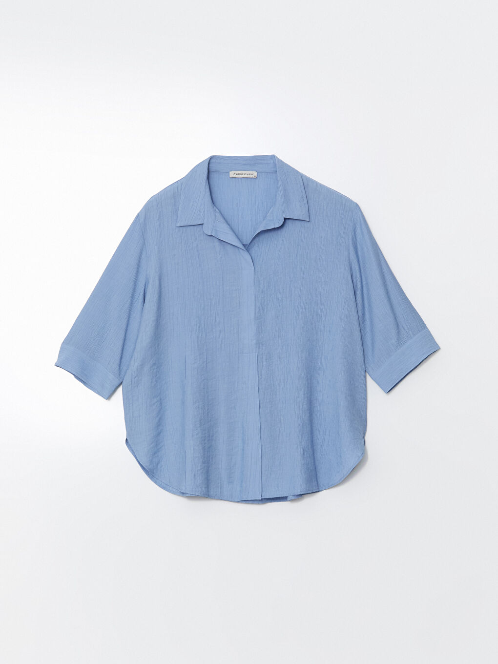 Collared Neck Textured Oversize Women's Blouse-4