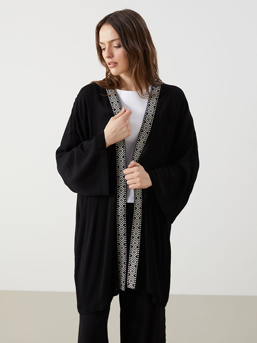 Kimono Oversize Uni à Col Châle pour Femmes