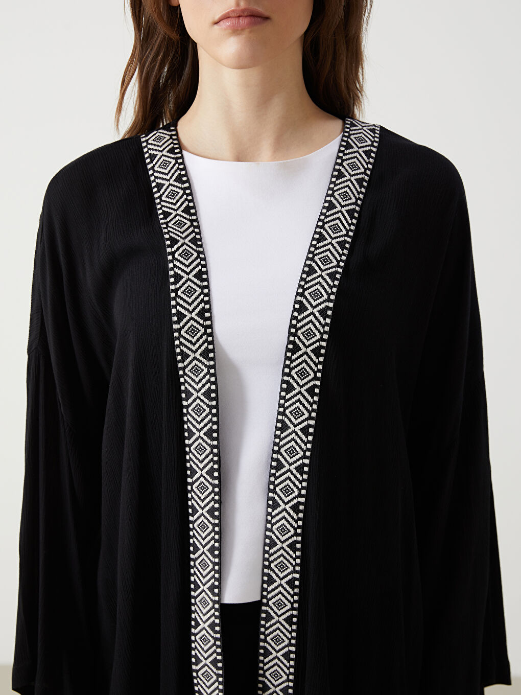 Kimono Oversize Uni à Col Châle pour Femmes-2
