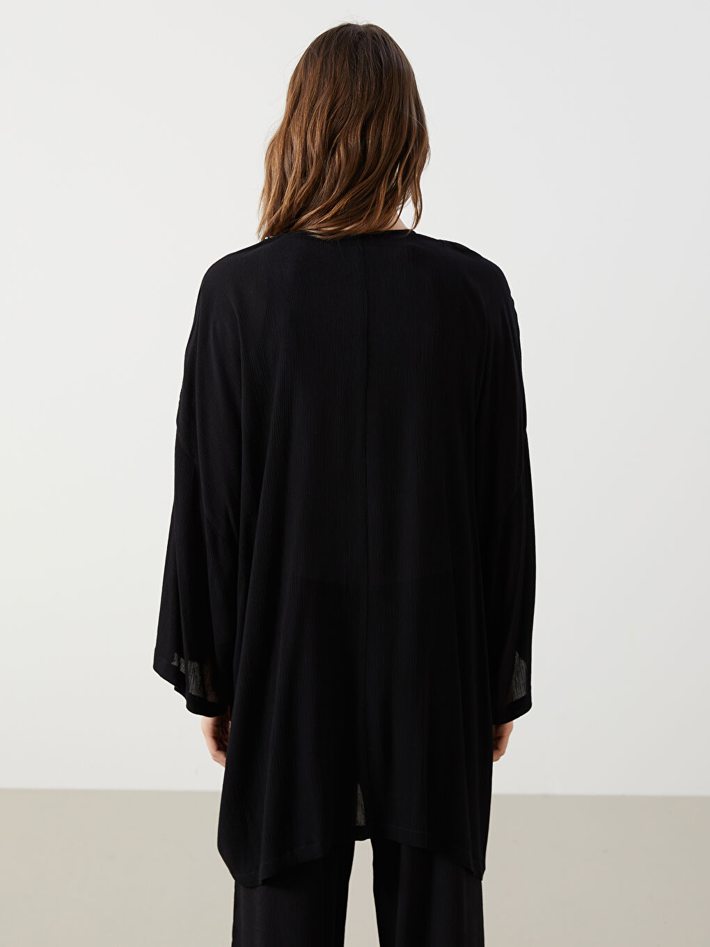 Kimono Oversize Uni à Col Châle pour Femmes-3