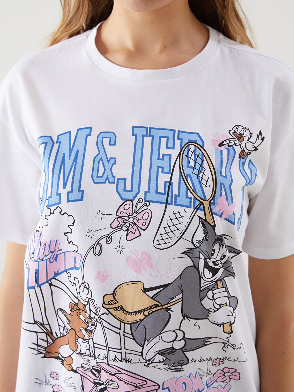 Crew Neck Tom and Jerry Printed Women's T-Shirt -S5AE47Z8-Q6K