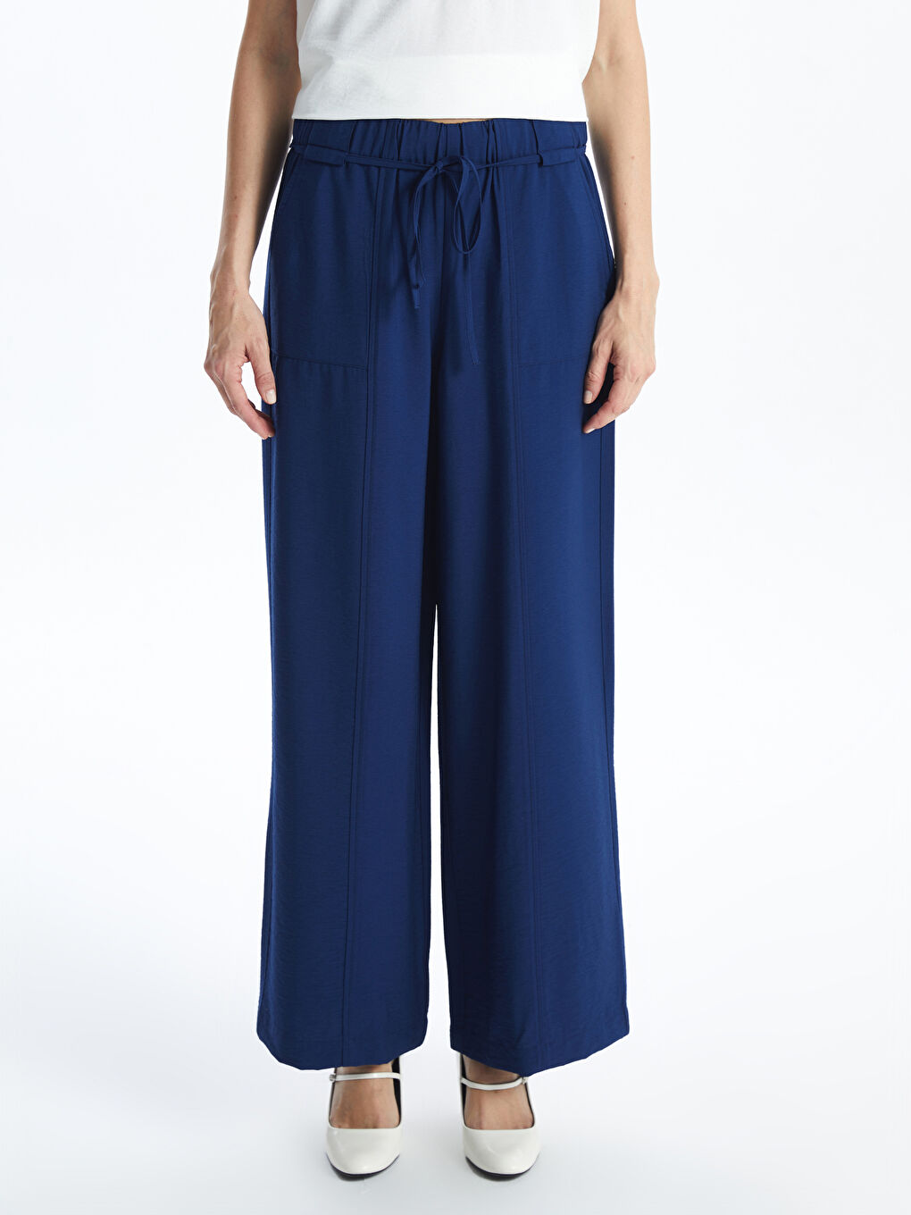 Ženske pantalone sa elastičnim pojasom i širokim nogavicama -S5AF01Z8-DHD