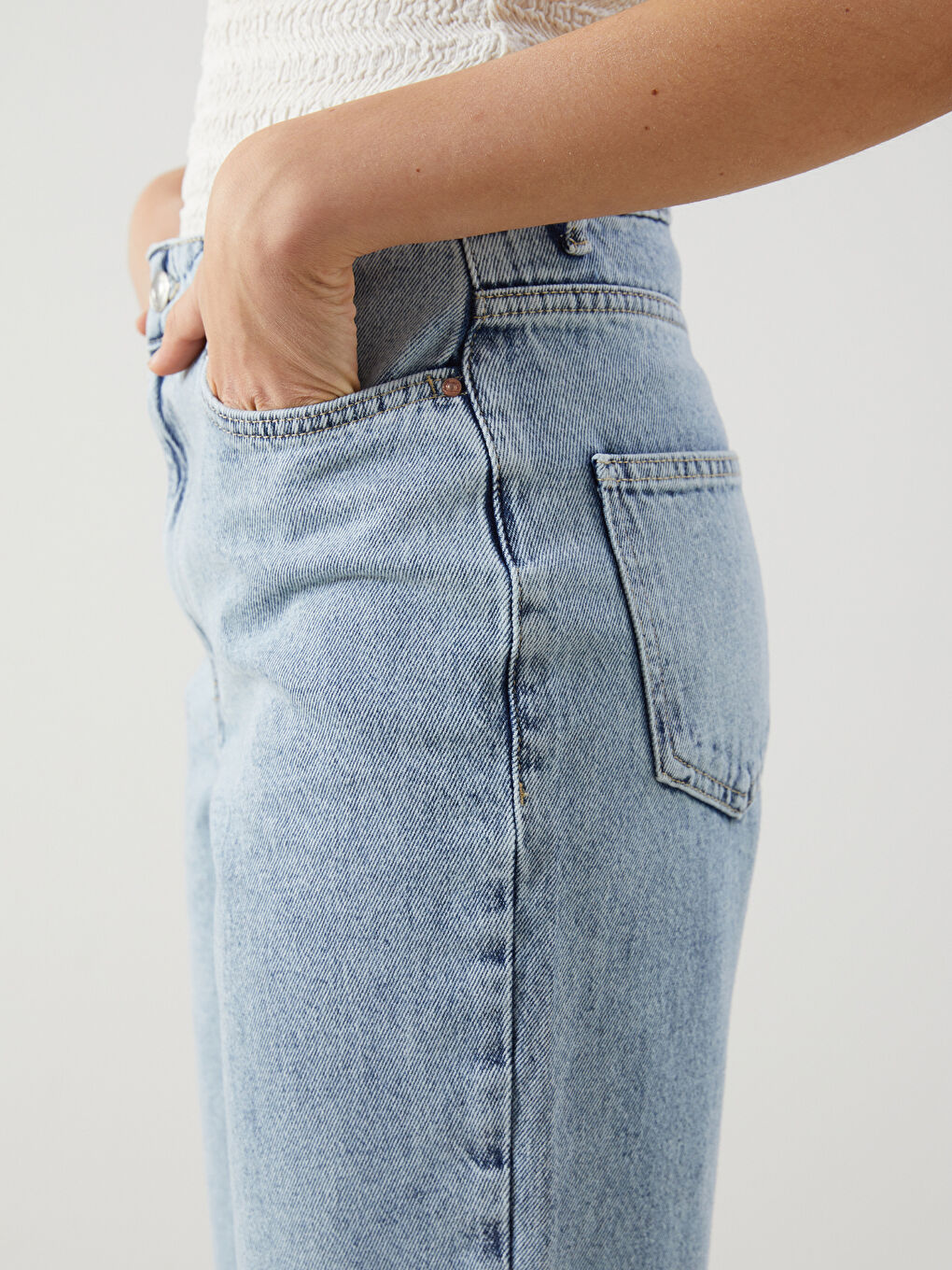 XSIDE Mavi Yüksek Bel Straight Fit Kadın Jean Pantolon - 2