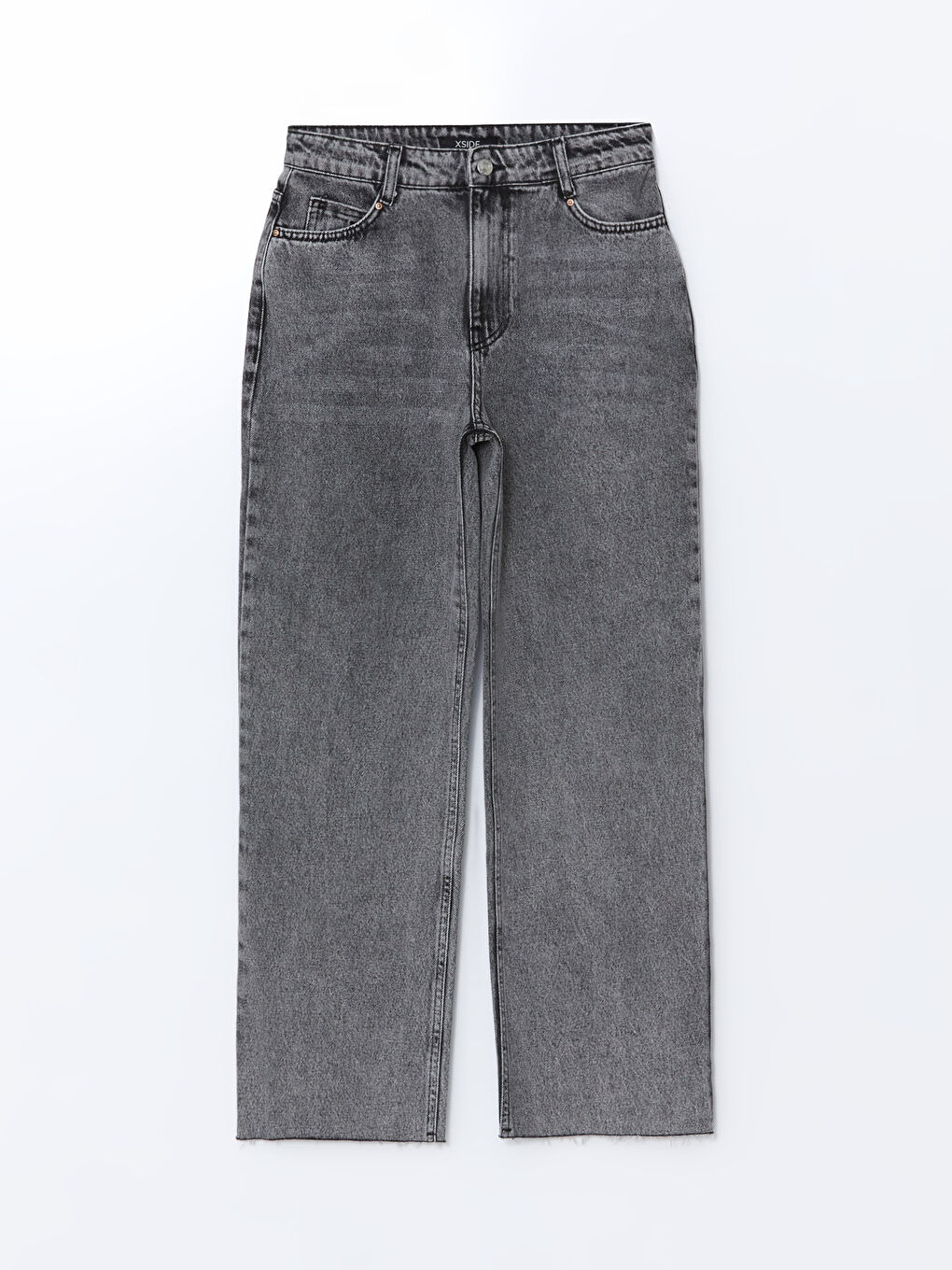 Gri Yüksek Bel Straight Fit Kadın Jean Pantolon-4