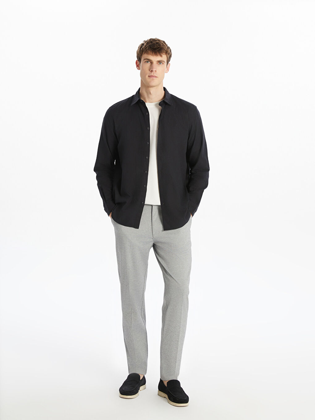 Regular Fit Long Sleeve Linen-Look Men's Shirt -S5AF26Z8-CVL