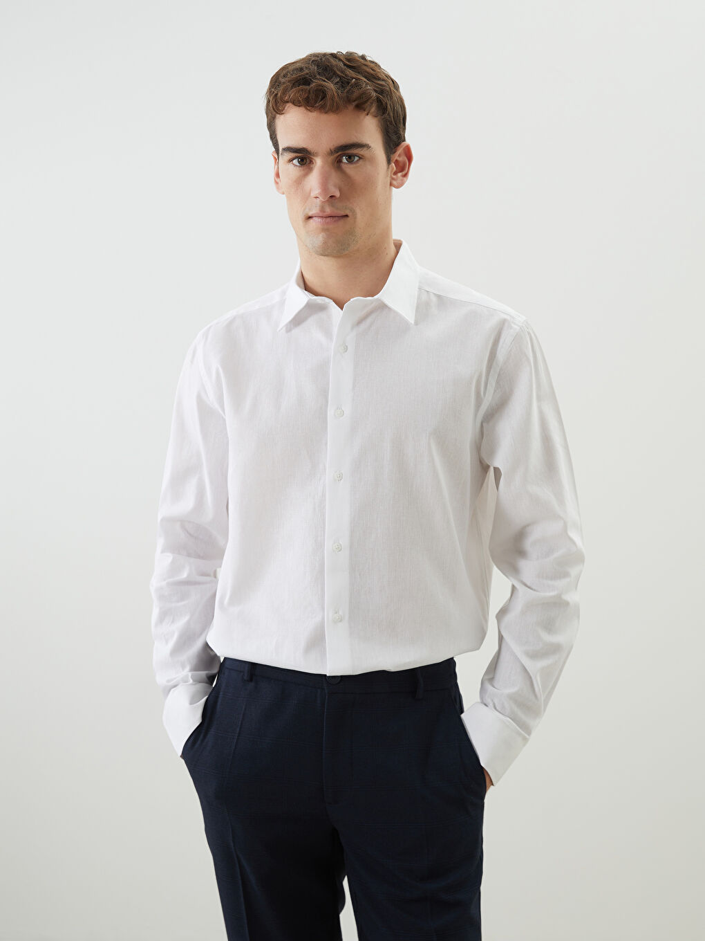 Regular Fit Long Sleeve Linen-Blend Men's Shirt -S5AF26Z8-R9J