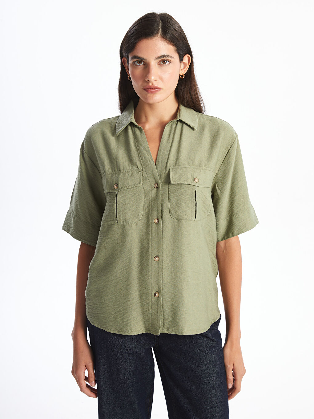 Loose Fit Women's Shirt with Pockets -S5AG03Z8-Y0W