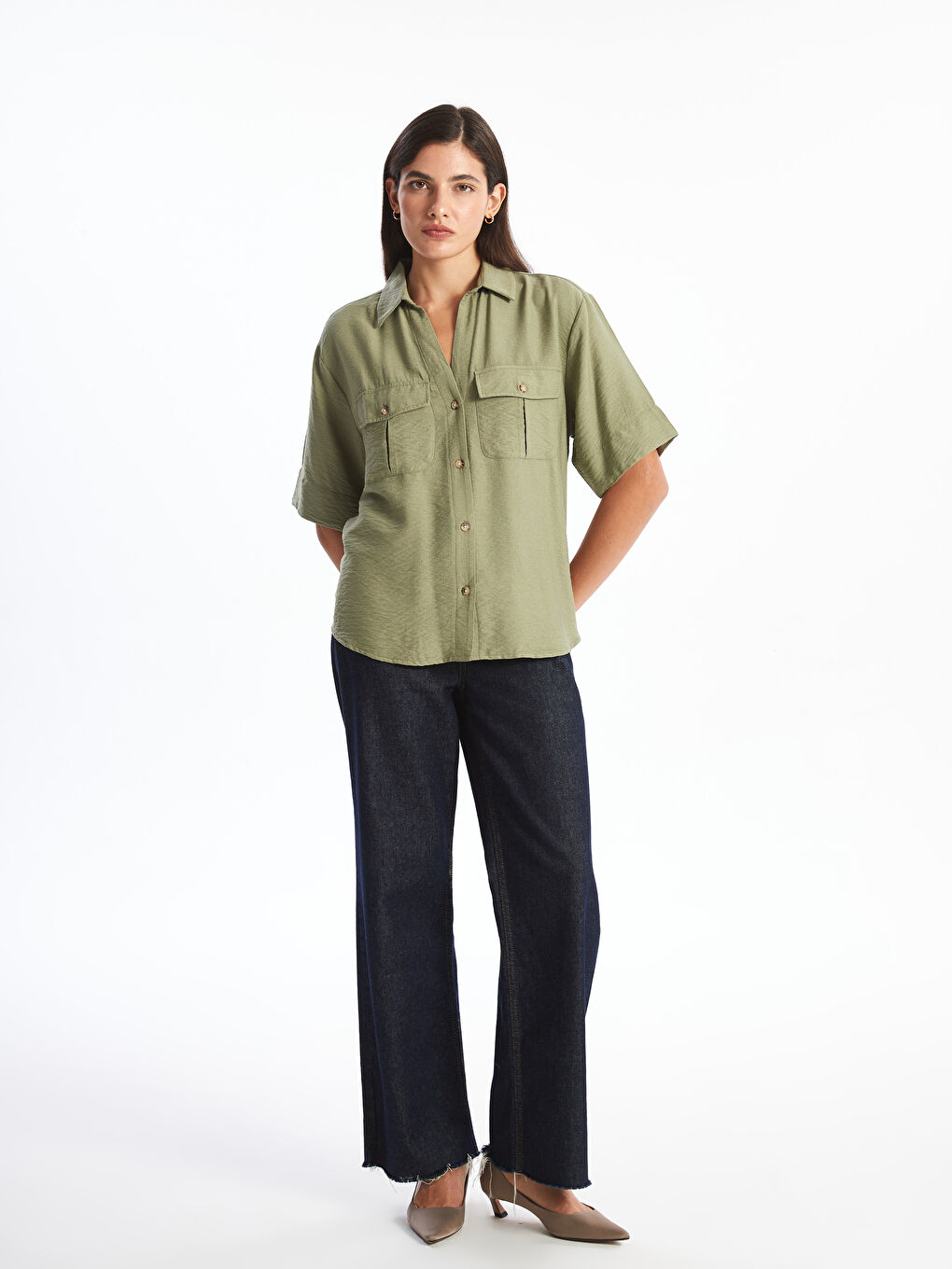 Loose Fit Women's Shirt with Pockets -S5AG03Z8-Y0W