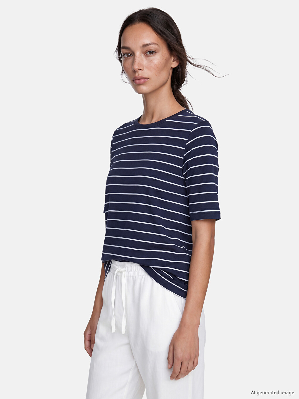 Crew Neck Striped Women's T-Shirt-1