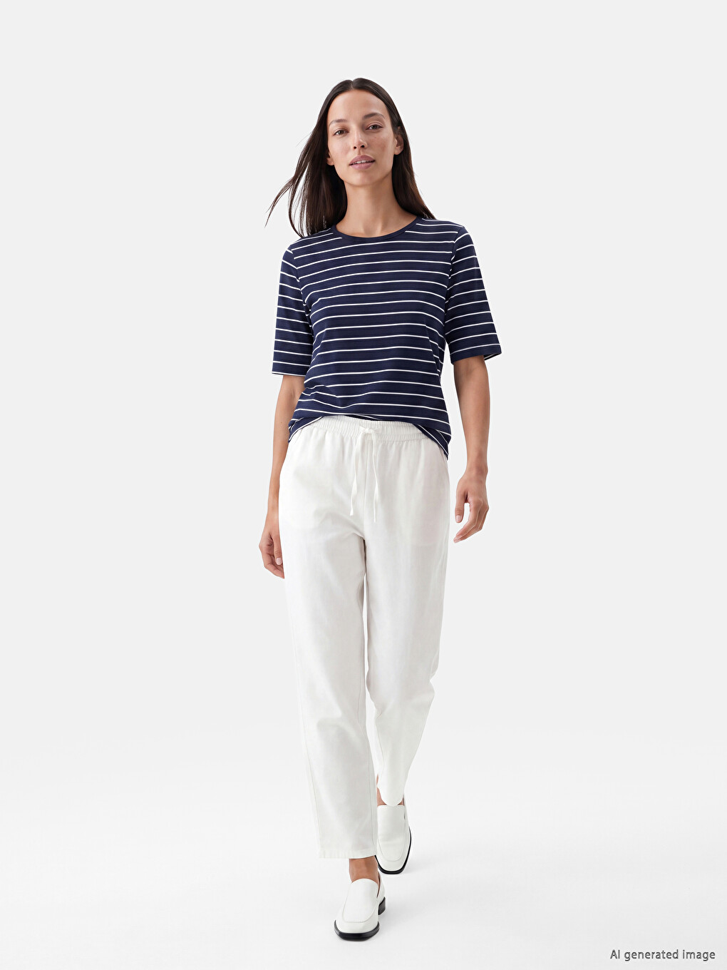 Crew Neck Striped Women's T-Shirt-2
