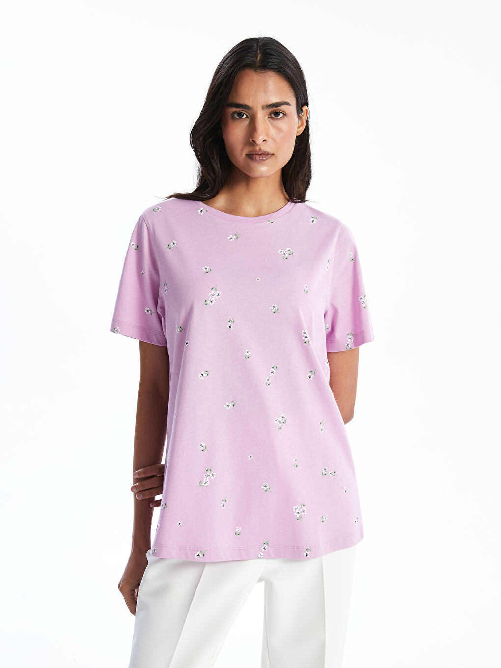 Crew Neck Patterned Women's T-Shirt -S5AG42Z8-QY9