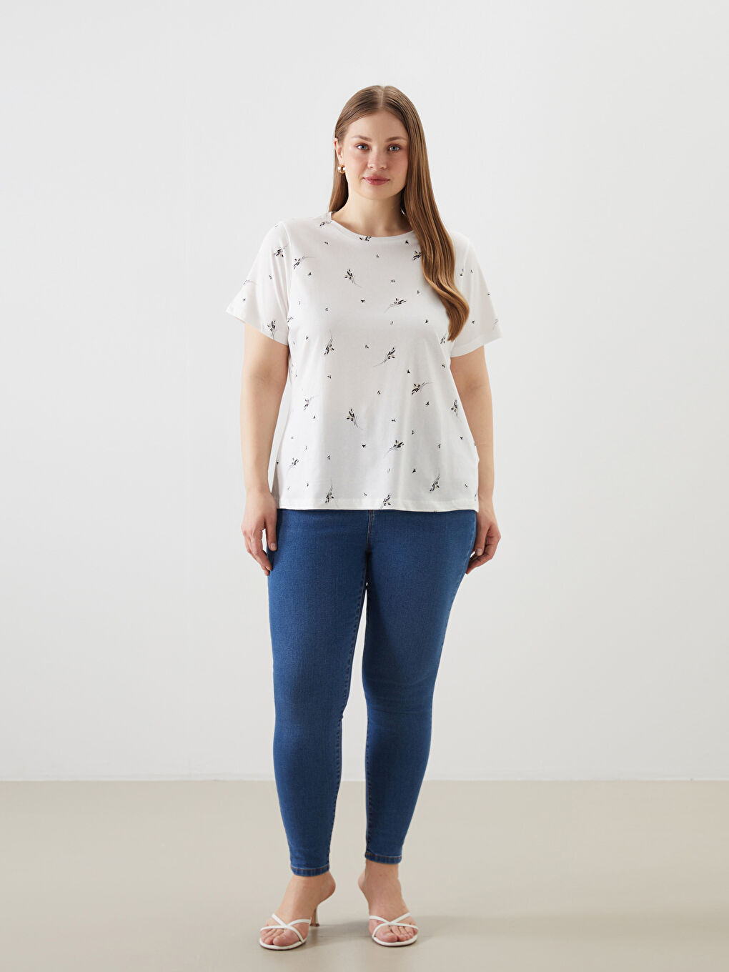 Crew Neck Patterned Women's T-Shirt -S5AG42Z8-LRA