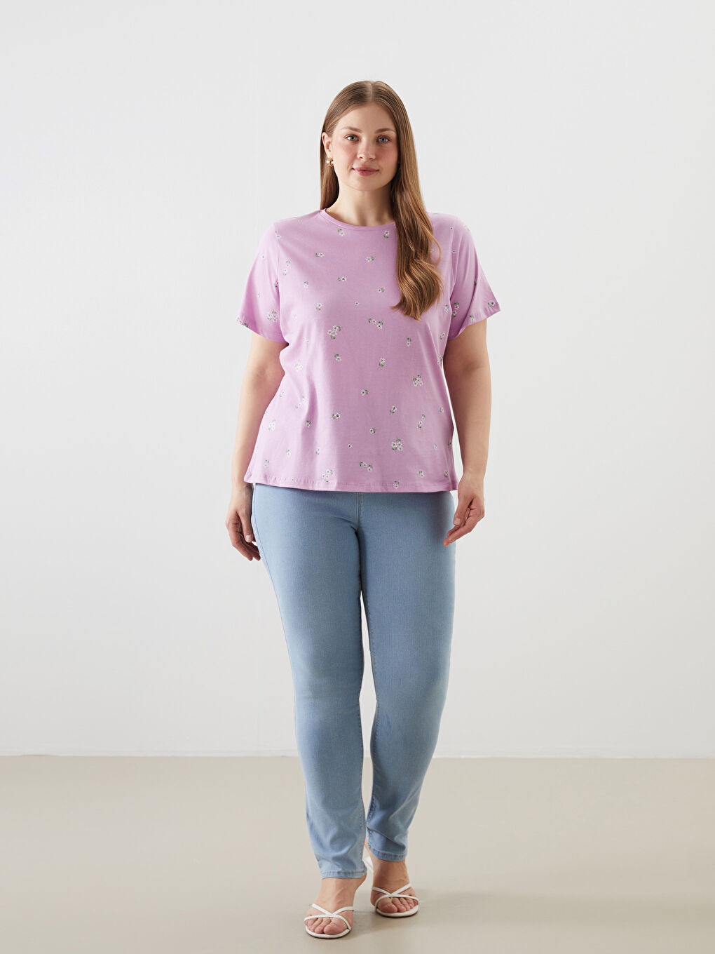 Crew Neck Patterned Women's T-Shirt -S5AG42Z8-QY9