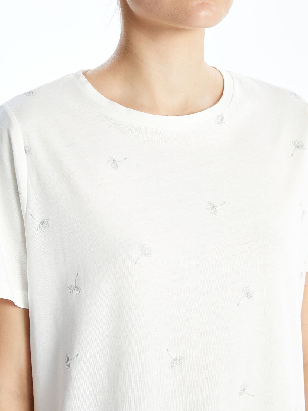Crew Neck Patterned Jersey Women's T-Shirt -S5AG52Z8-R9J