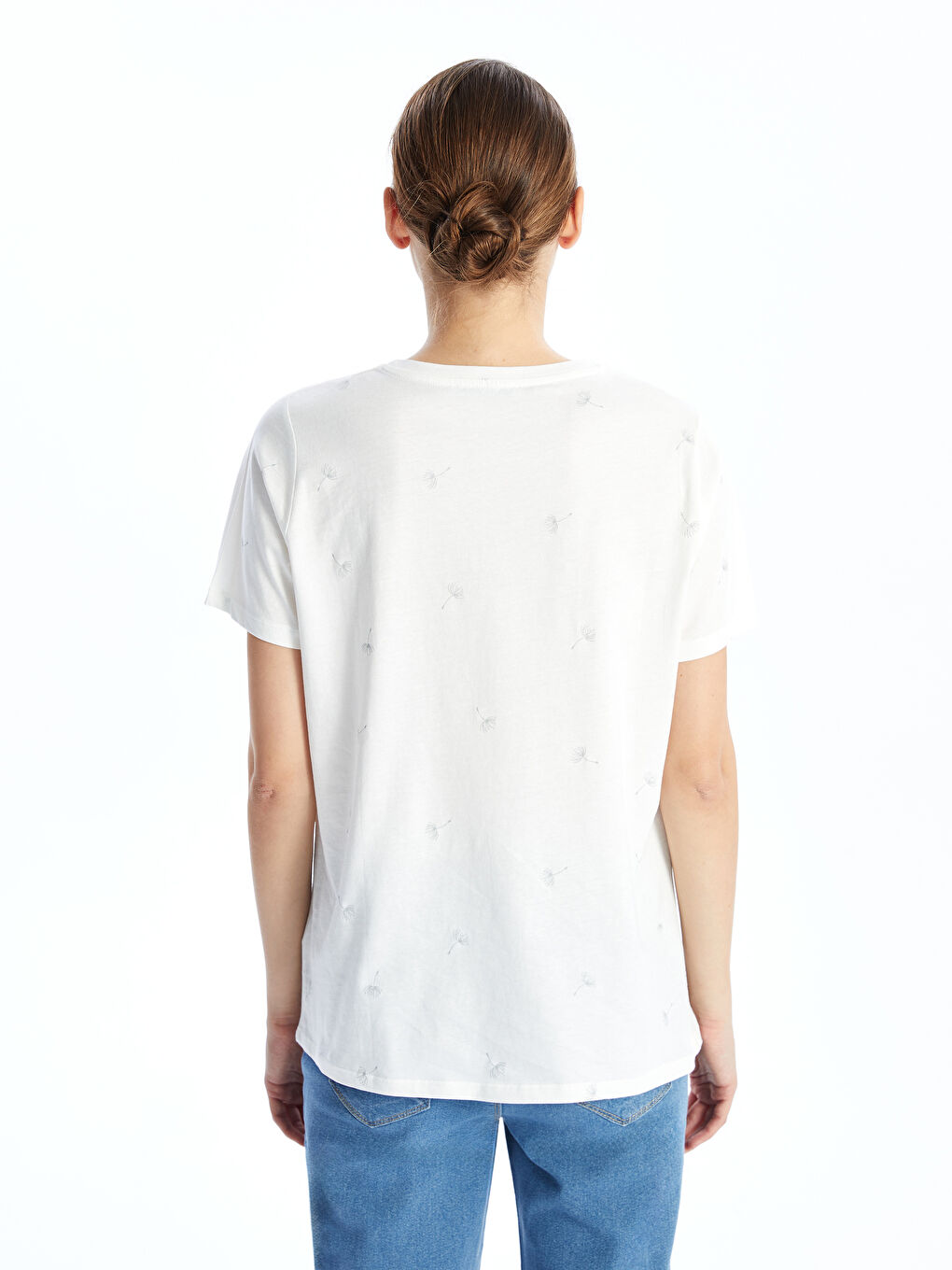 Crew Neck Patterned Jersey Women's T-Shirt -S5AG52Z8-R9J