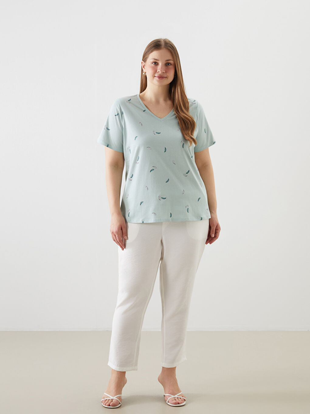 V-Neck Floral Short Sleeve Women's T-Shirt -S5AG53Z8-FFV