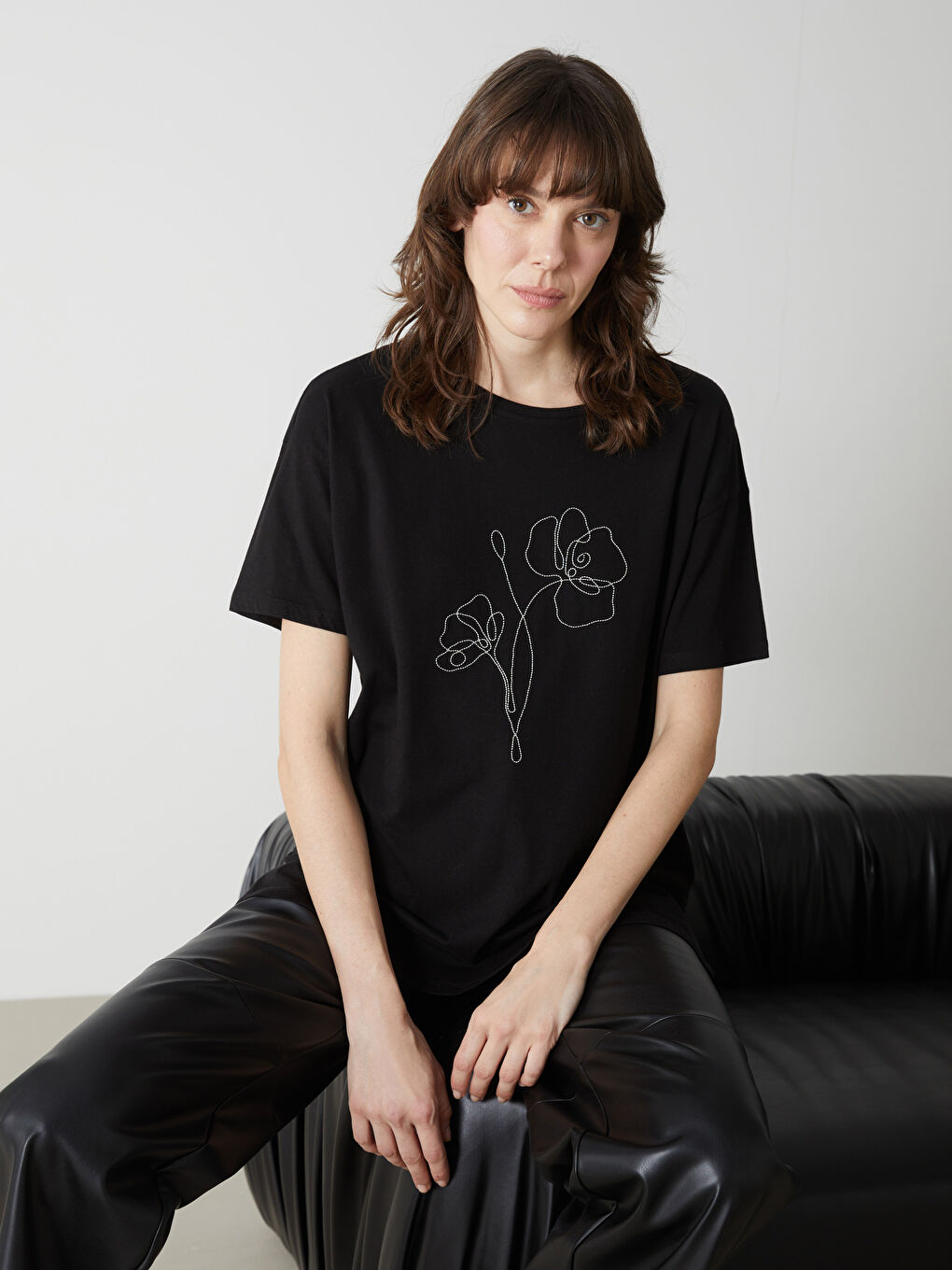 Crew Neck Studded Women'S T-Shirt -S5AG73Z8-CVL