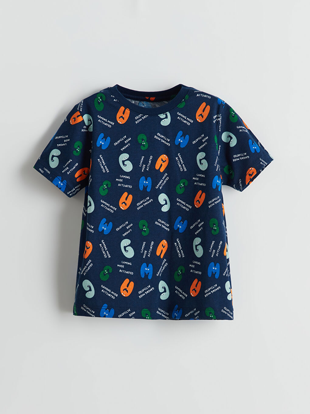 LCW Kids Lacivert Bisiklet Yaka Baskılı Erkek Çocuk Pijama Üst