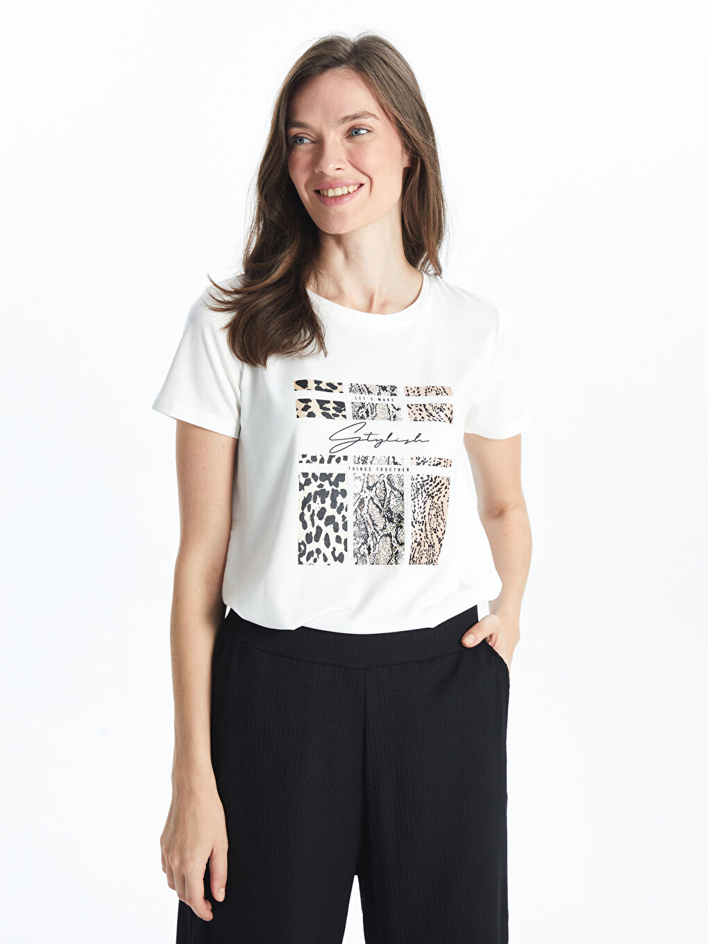 Crew Neck Printed Women's T-shirt -S5AG96Z8-FEW