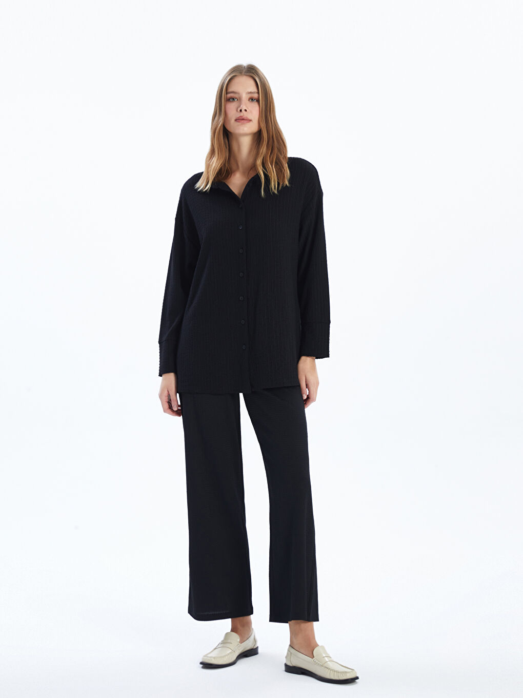 Elasticated Waist Textured Women's Trousers -S5AH03Z8-CVL