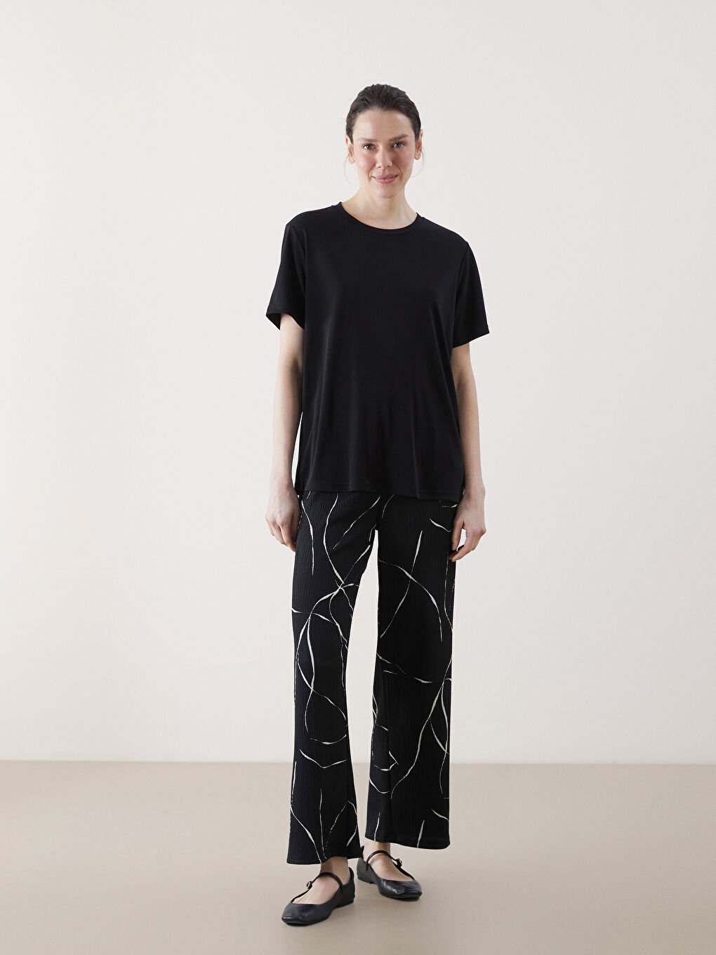 Elasticated Waist Patterned Women's Trousers -S5AH04Z8-LQJ