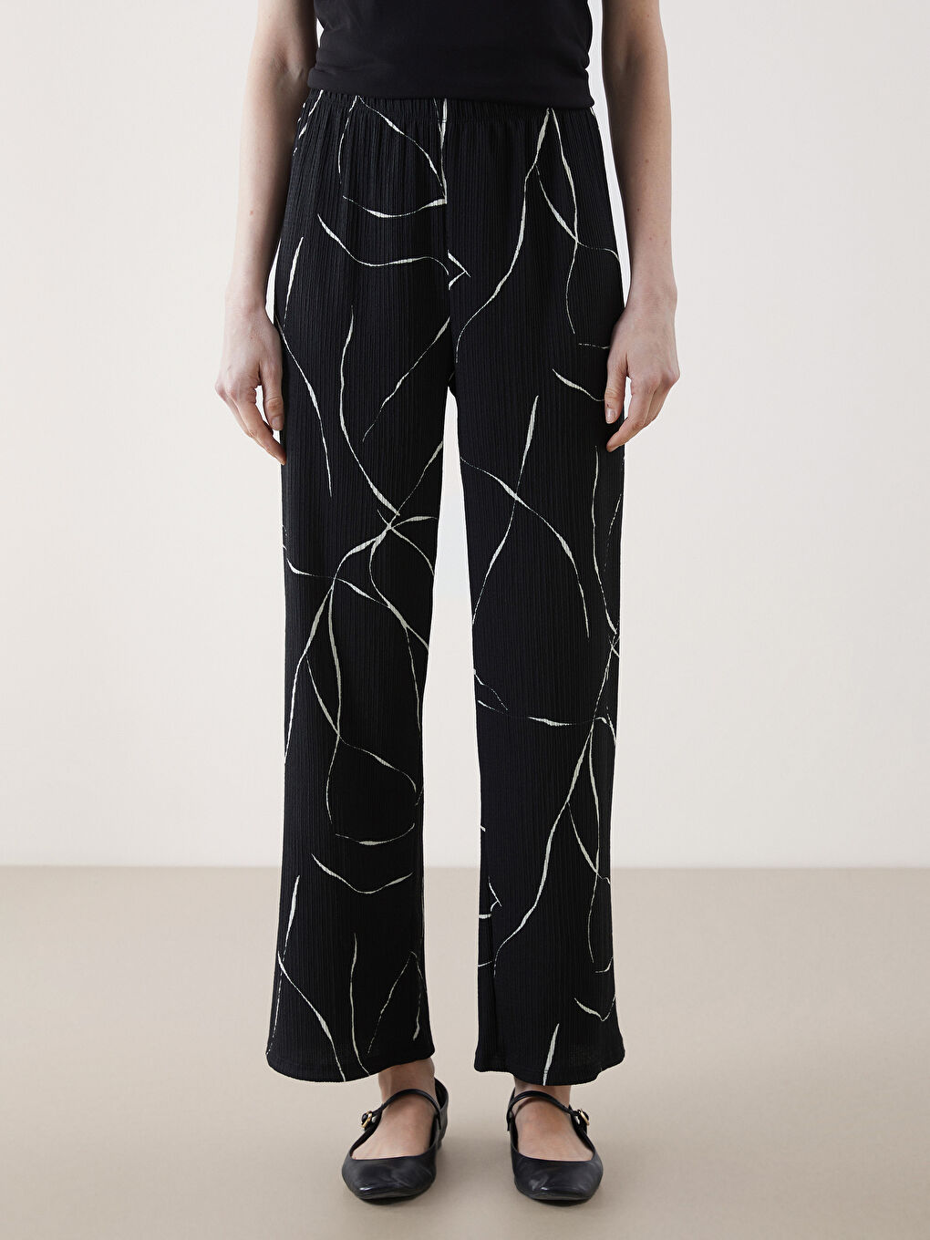 Elasticated Waist Patterned Women's Trousers -S5AH04Z8-LQJ