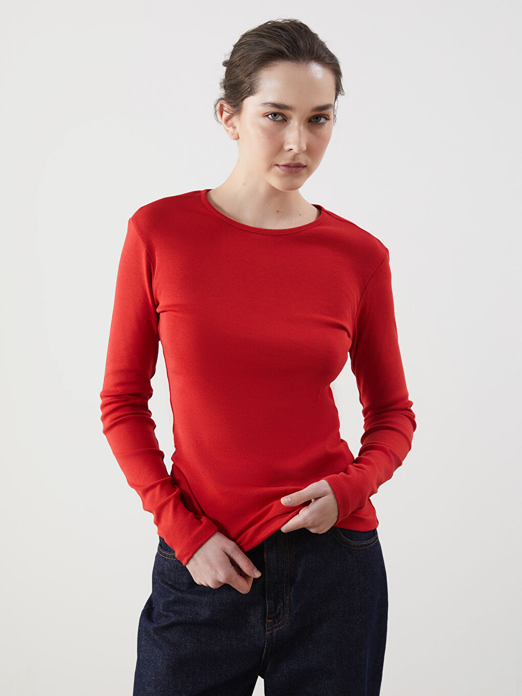 LCWAIKIKI Classic Kirmizi Bisiklet Yaka Kadın Body