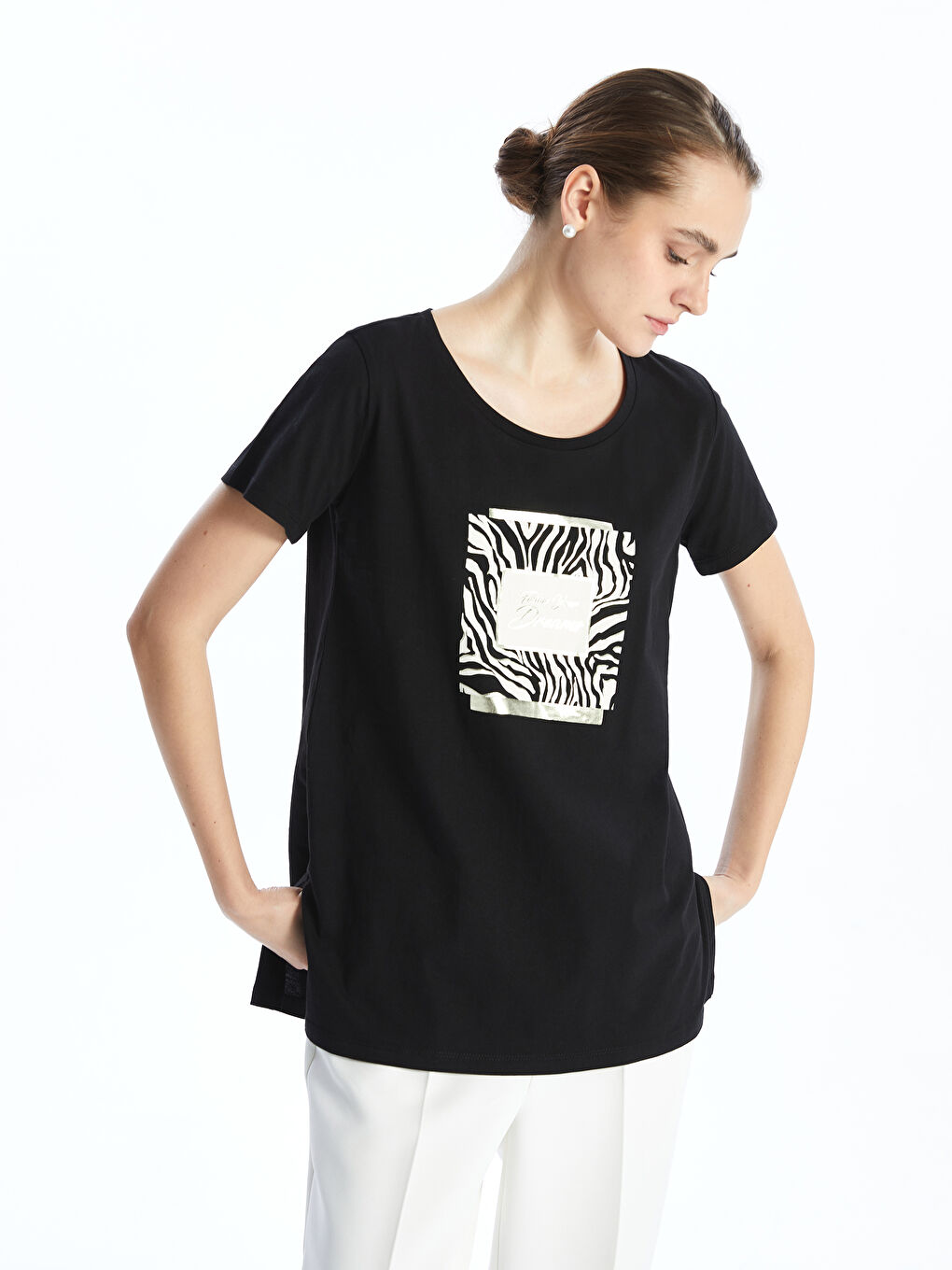 Crew Neck Printed Women's T-shirt -S5AI12Z8-CVL