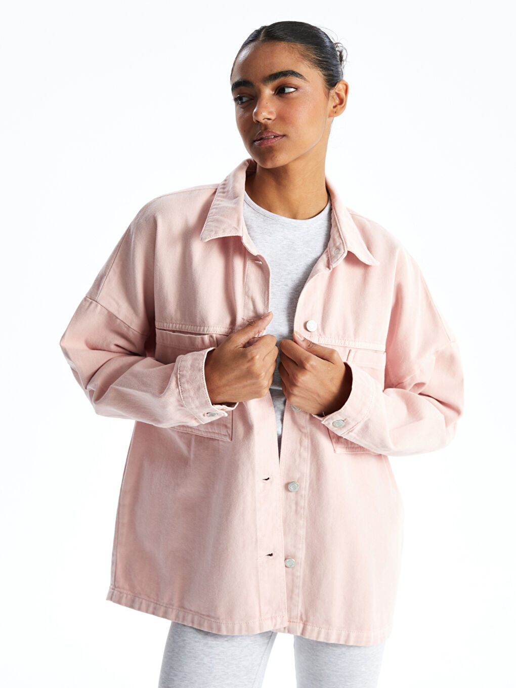 XSIDE Pembe Kadın Jean Gömlek - 2