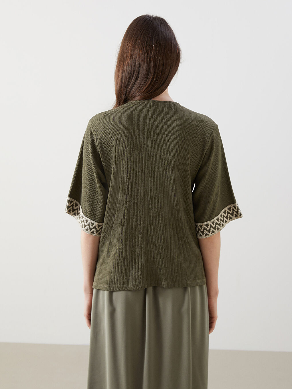 V-Neck Patterned Women's Blouse -S5AI73Z8-JYN