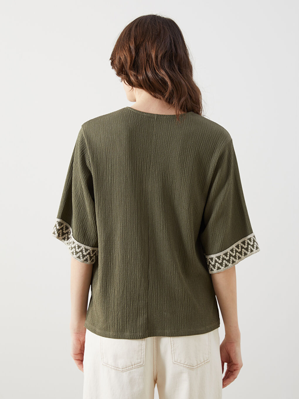 V-Neck Patterned Women's Blouse -S5AI73Z8-JYN