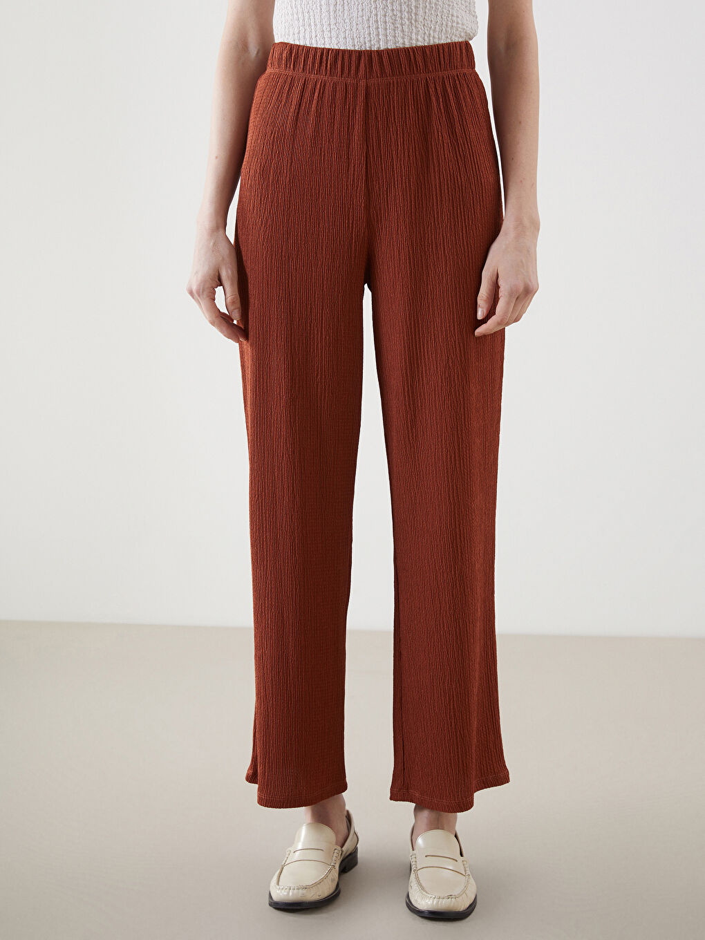 Elastic Waist Textured Women's Trousers -S5AI78Z8-R1W