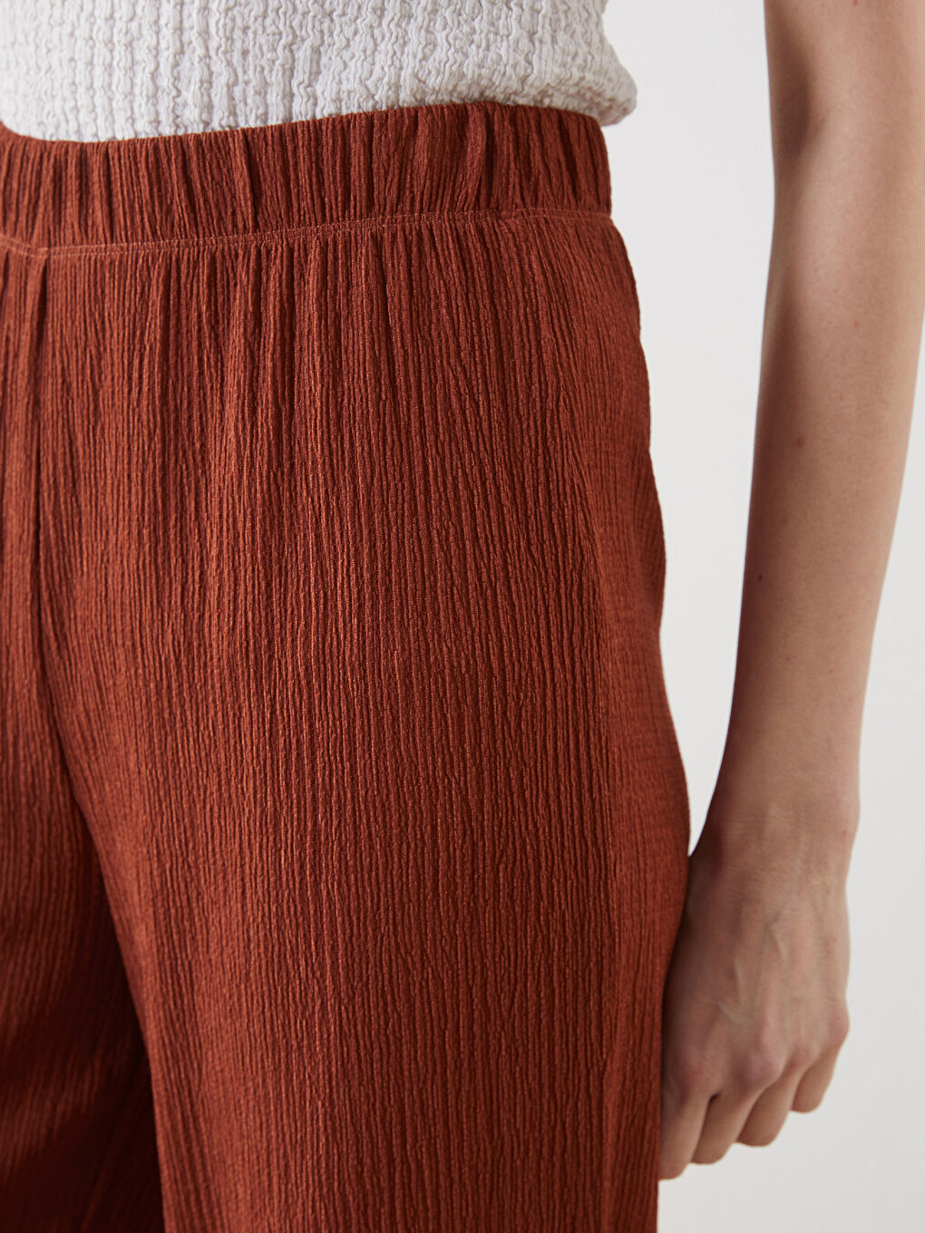 Elastic Waist Textured Women's Trousers -S5AI78Z8-R1W