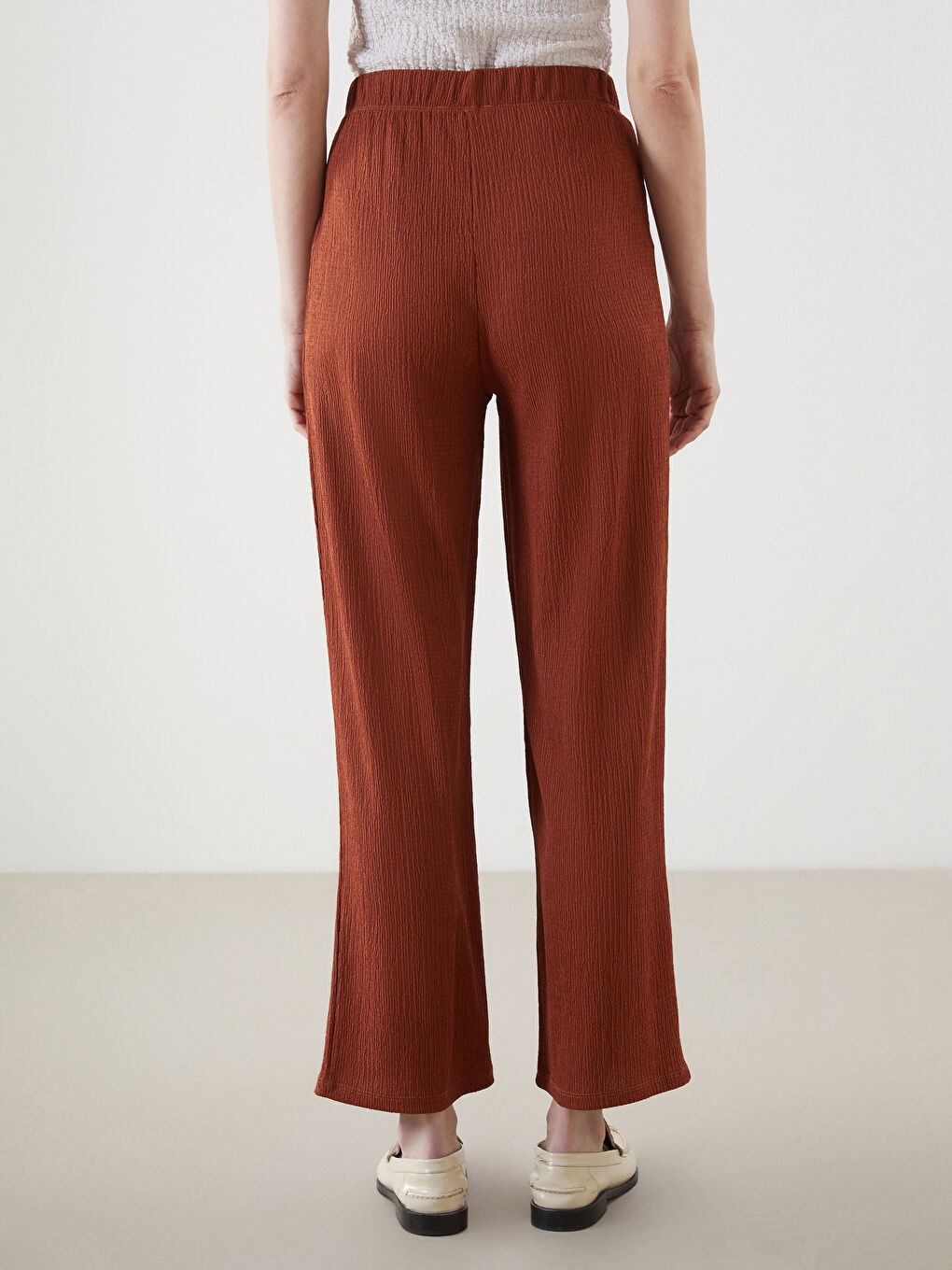 Elastic Waist Textured Women's Trousers -S5AI78Z8-R1W