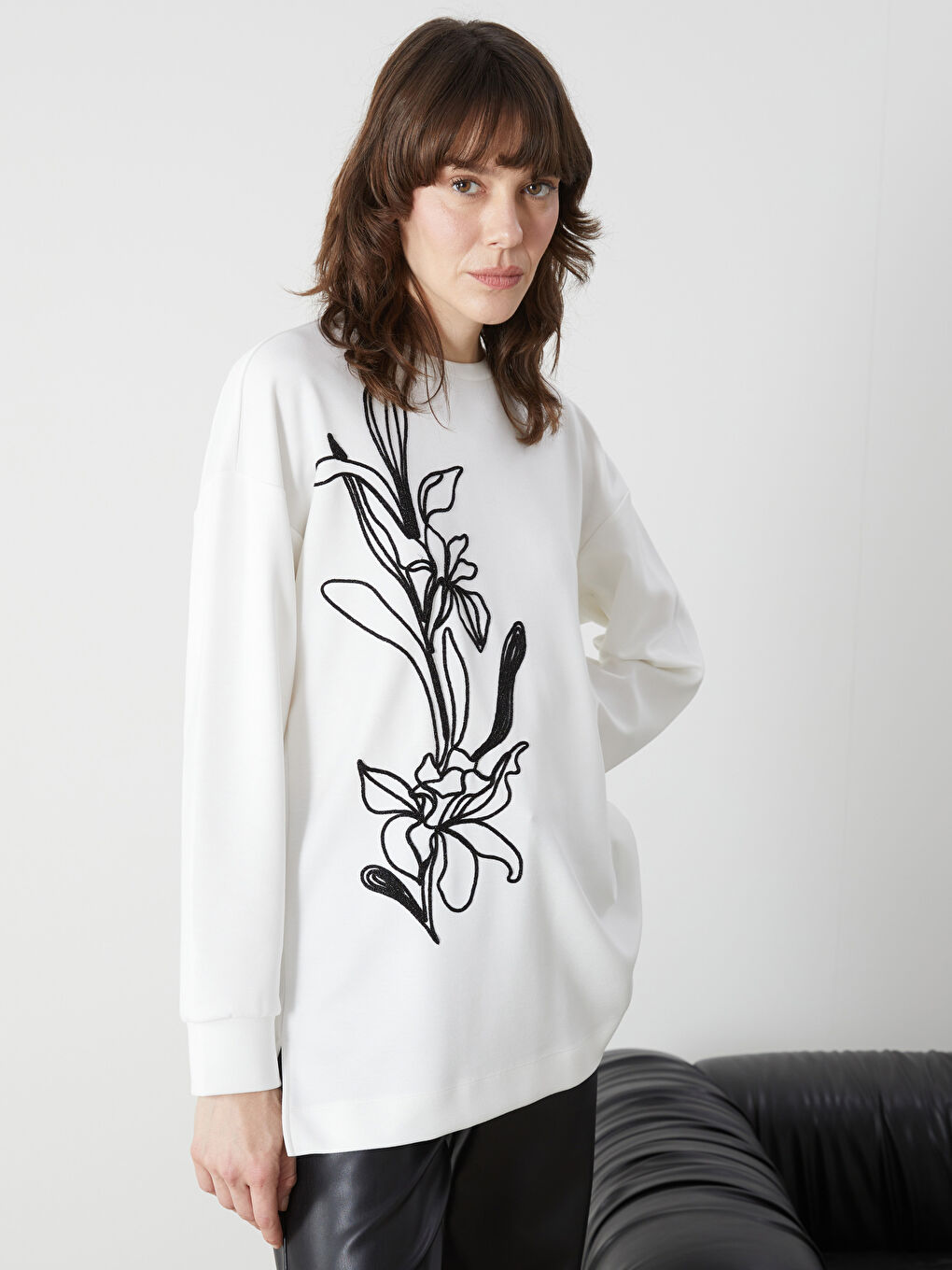 Crew Neck Printed Oversize Women's Tunic -S5AI83Z8-R9J
