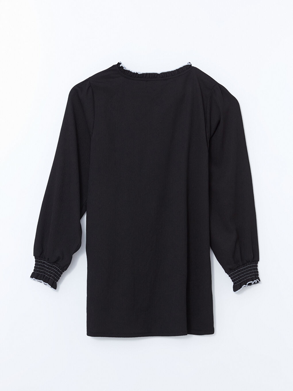 Siyah Bağlamalı Yaka Dokulu Fırfırlı Kadın Tunik-5