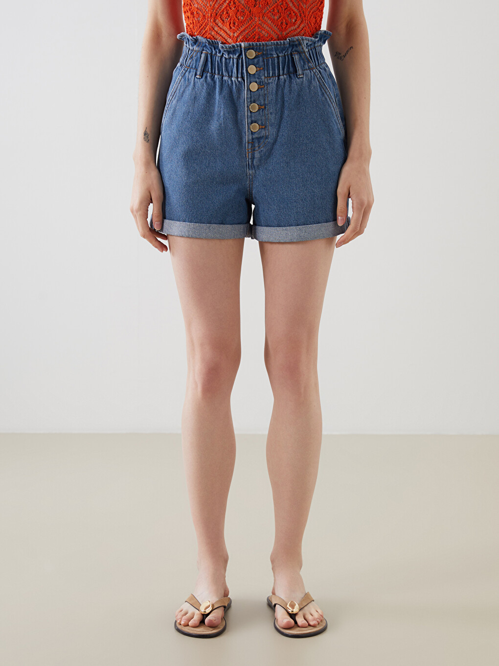 Elastic Waist Women's Jean Shorts-3