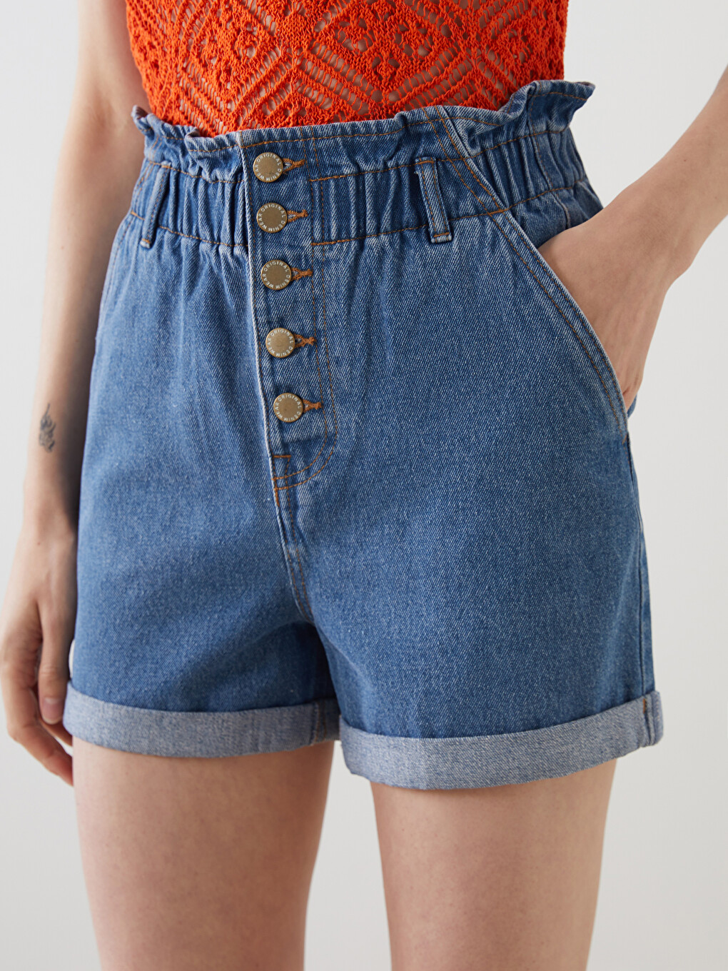 Elastic Waist Women's Jean Shorts-5