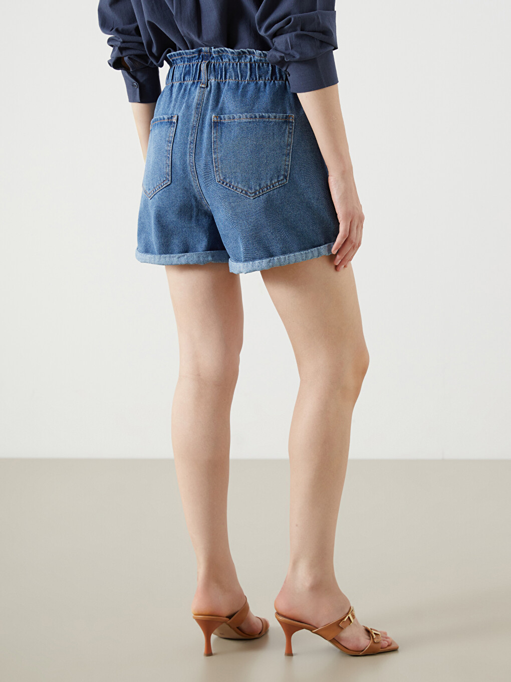 Elastic Waist Women's Jean Shorts-6