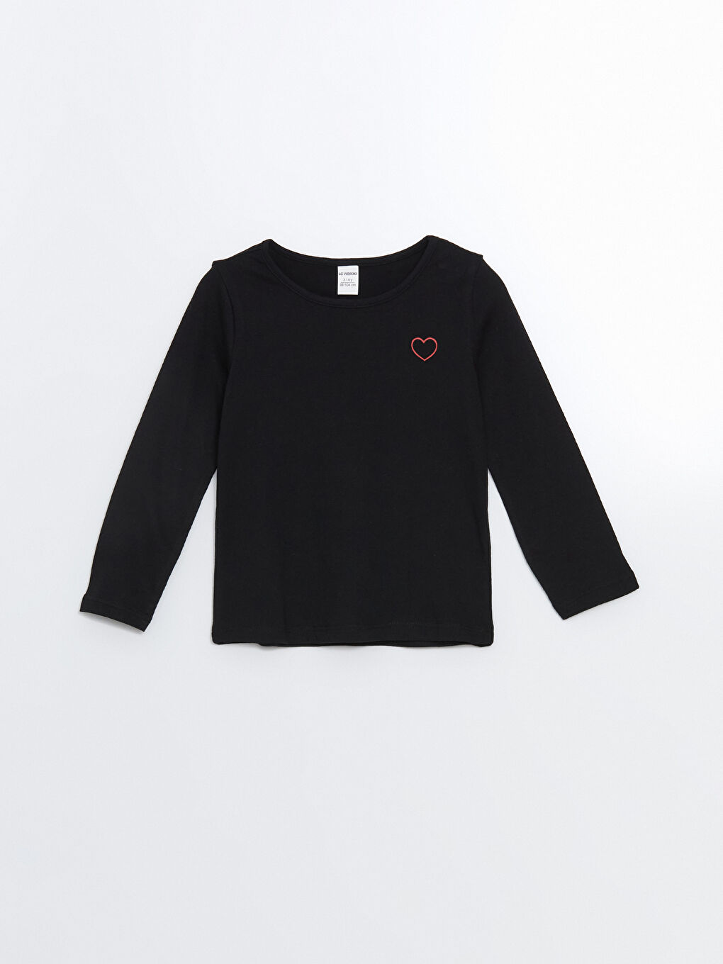 Siyah Bisiklet Yaka Baskılı Kız Çocuk Tişört