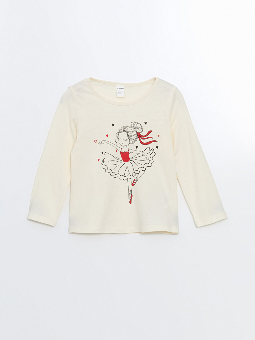 Ekru Bisiklet Yaka Baskılı Kız Çocuk Tişört