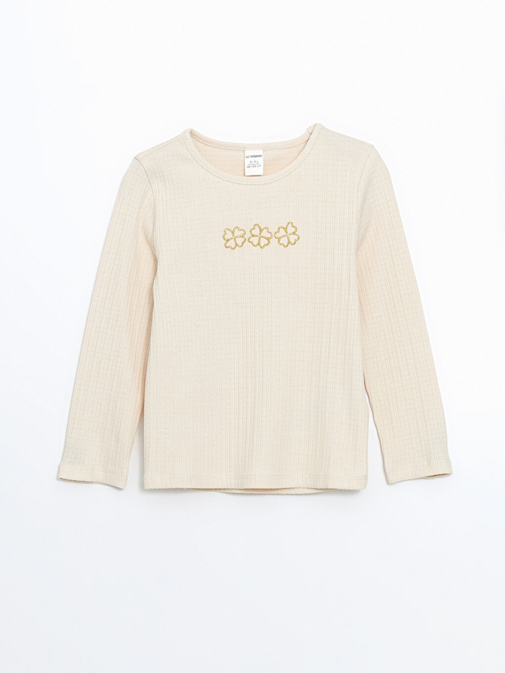 Bej Çiçek Nakışlı Kız Çocuk Bluz