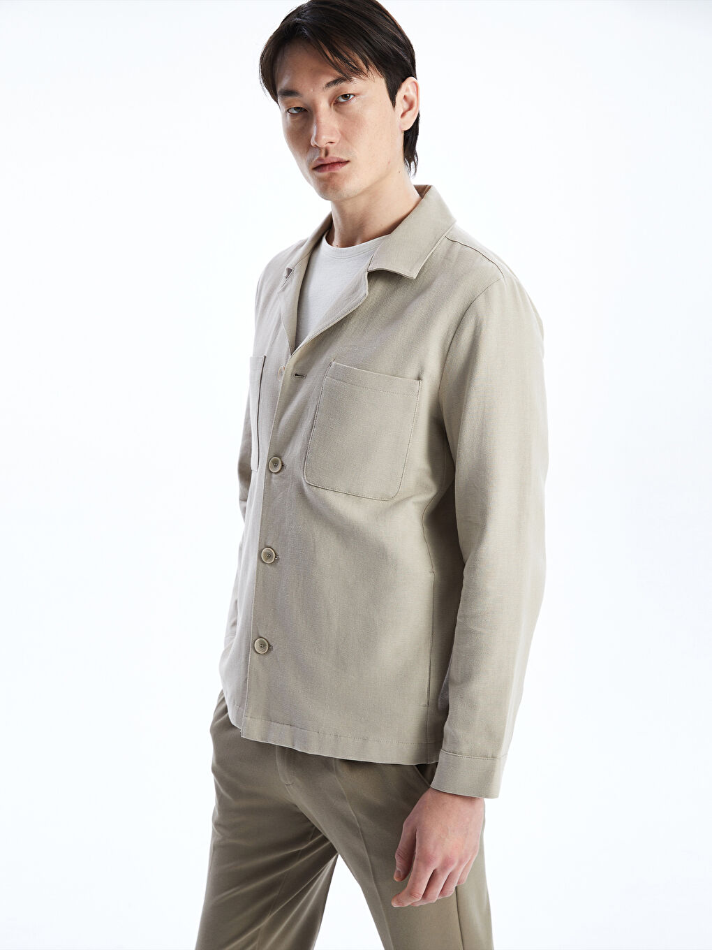 Regular Fit Long Sleeve Men's Shirt Jacket -S5AJ50Z8-RSG