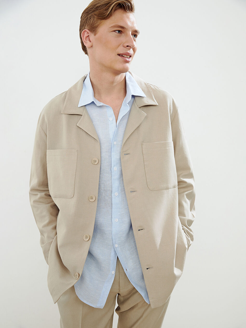 Regular Fit Long Sleeve Men's Shirt Jacket -S5AJ50Z8-RSG
