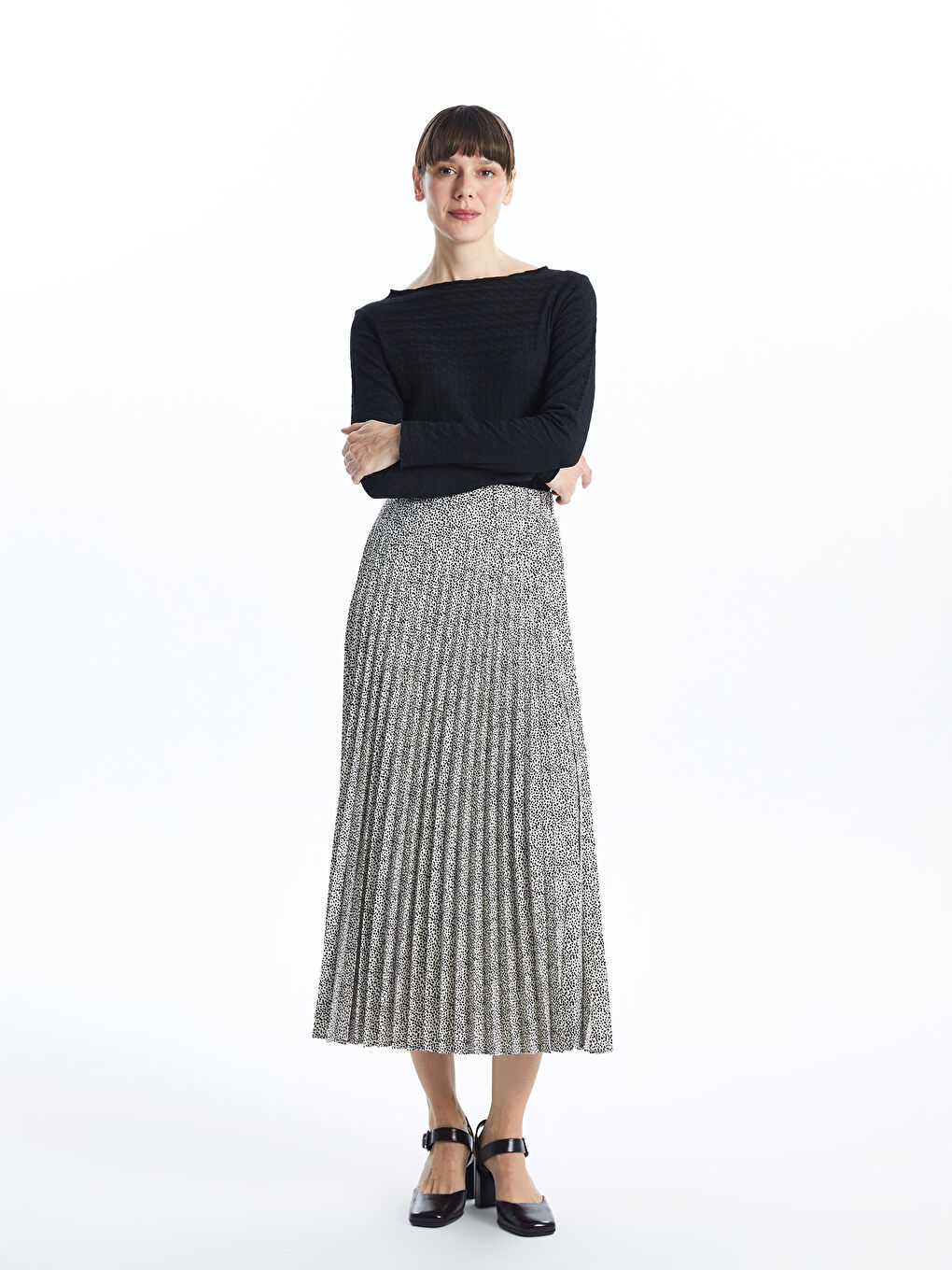 Elastic Waist Patterned Women's Pleated Skirt -S5AJ52Z8-LQJ