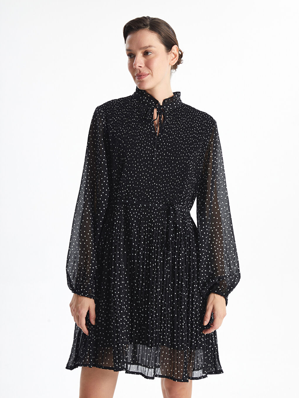 Polka Dot Pleated Women's Mini Dress -S5AJ62Z8-LQJ