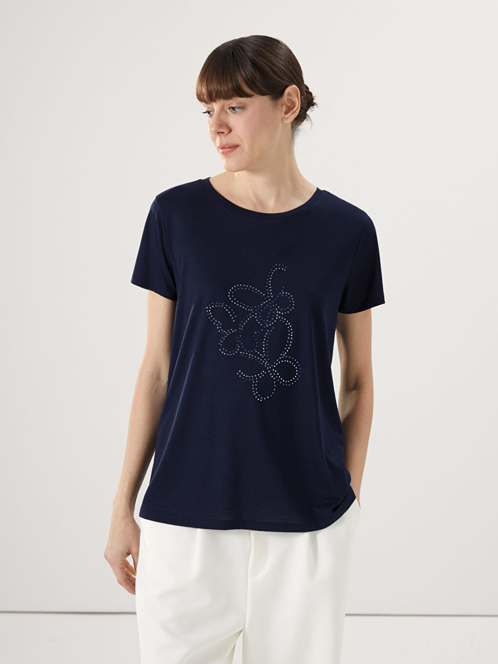 Crew Neck Studded Women'S T-Shirt -S5AK21Z8-E1J