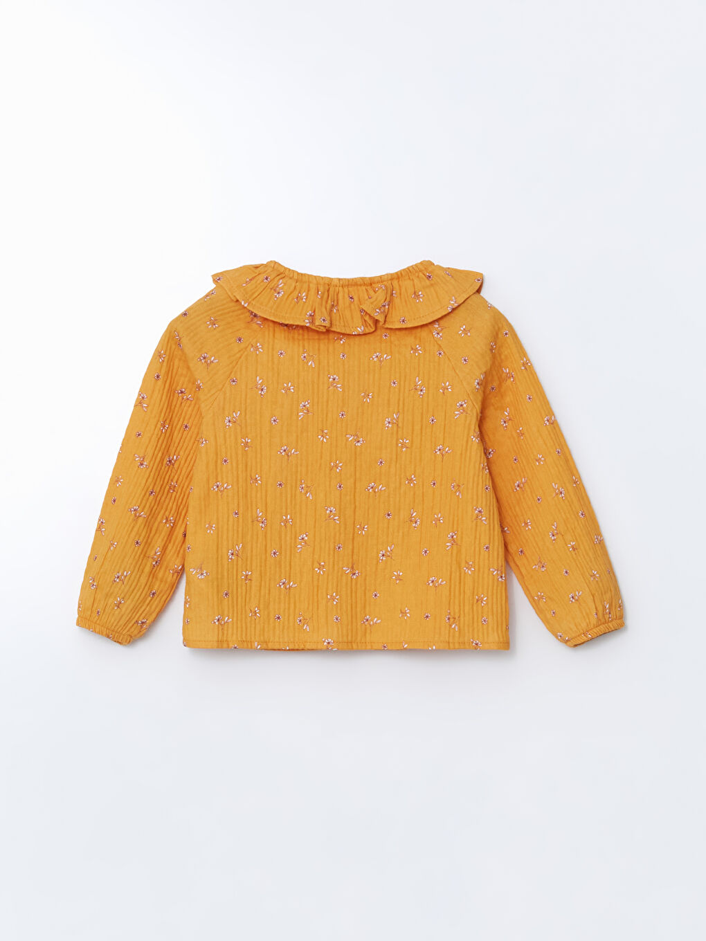 Sarı Kolu Lastikli Çiçekli Kız Çocuk Gömlek-1