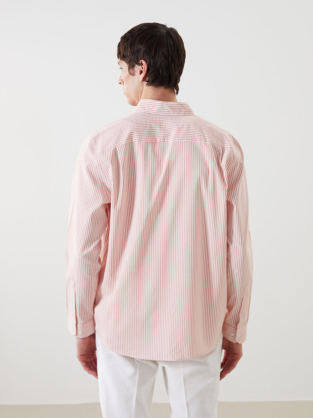 Pembe Regular Fit Uzun Kollu Çizgili Erkek Gömlek-3